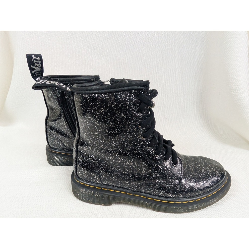 Dr Martens Kids Black Glitter Lace Up Boots Sz US 1 Side Zip‎ Combat 1460 J